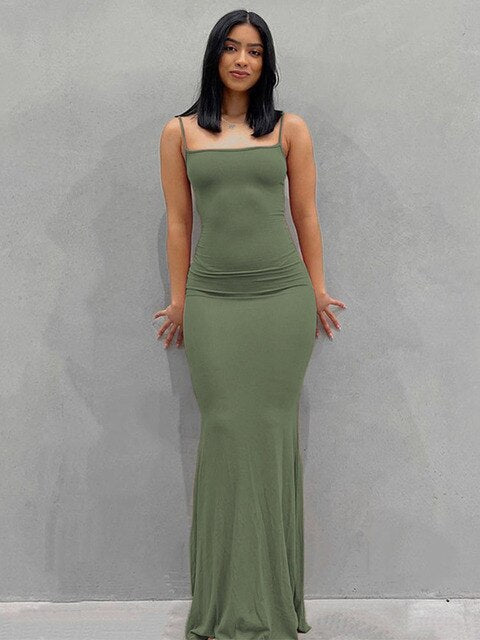 Satin Slip Sleeveless Backless Slim Sexy Maxi Dress 2022 Spring Women Party Y2K Concise Bodycon Elegant Clothing