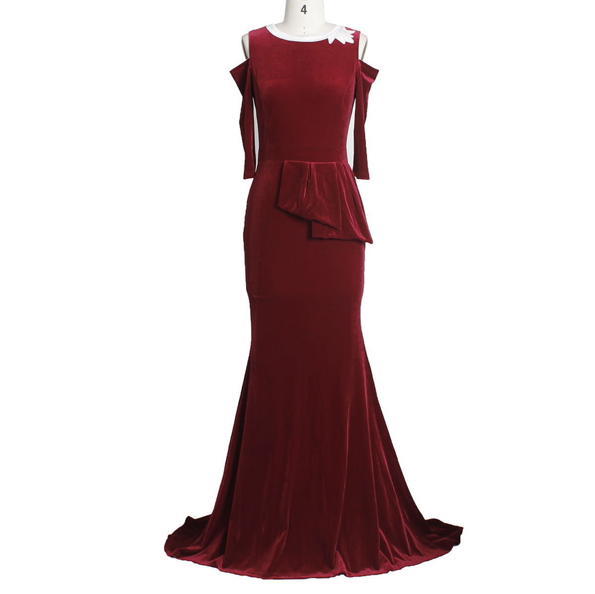 Pure color temperament slim off-shoulder evening dress