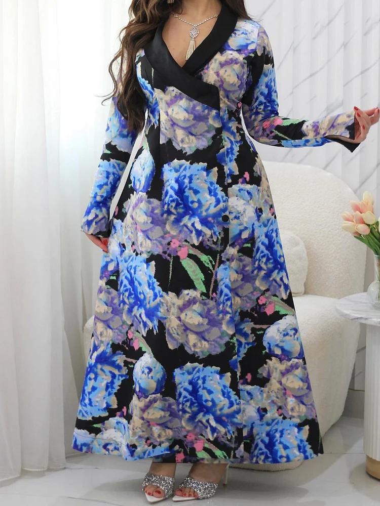 blazer collar print dress