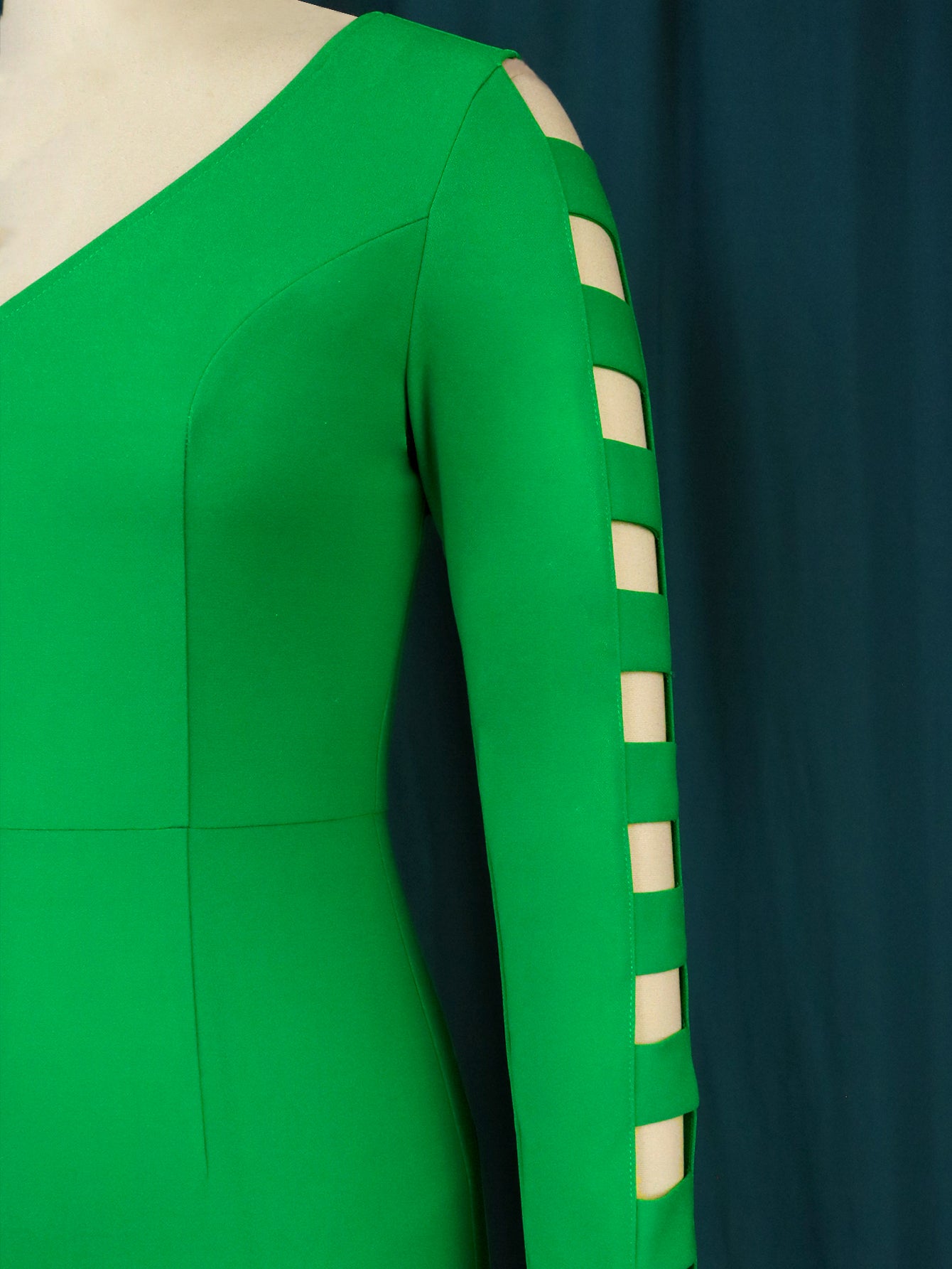 AOMEI Long Green Party Dress Spring 2023 Women Mermaid Bodycon Dress Long Sleeve Cut Out Tierred Ruffle Trim Modest Formal New