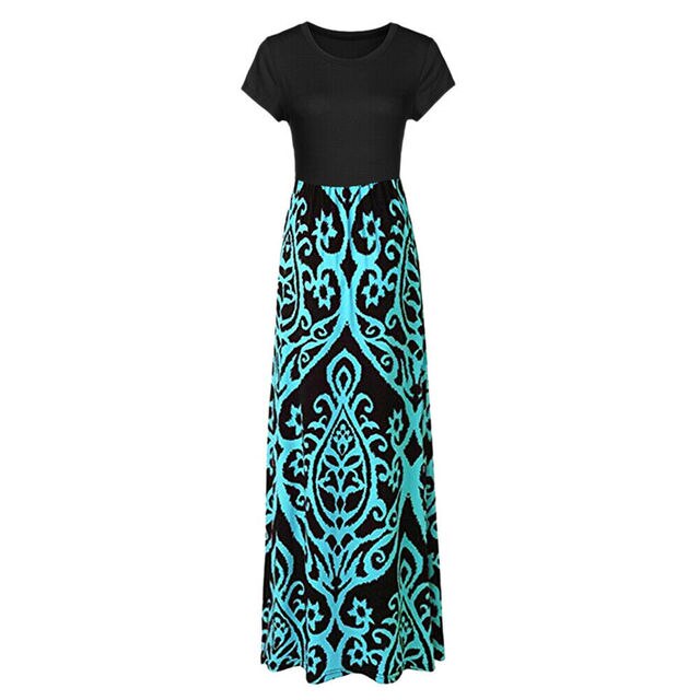 Vintage Floral Print Boho Dresses Women's Long Maxi Dress Party Beach Summer Dress Vestidos Short Sleeve Split Dress