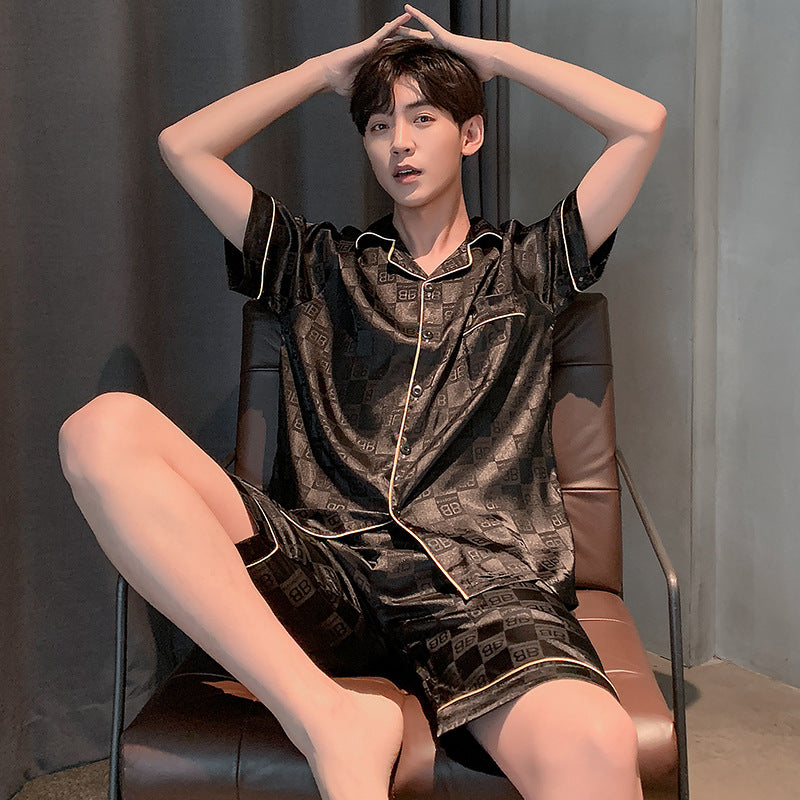 Pajamas men's summer short sleeved ice silk thin men's  silk home clothing set