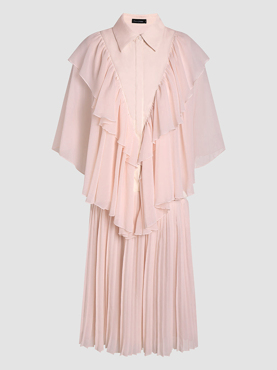 Pink chiffon elegant ruffled pleated dress