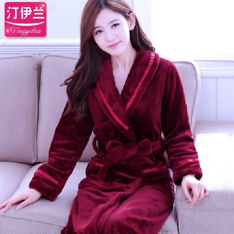 Robes Women Winter Flannel Bathrobe Thicken Lace up Coral Fleece Sleepwear Womens Elegant Striped Warm Korean Style Homewear New