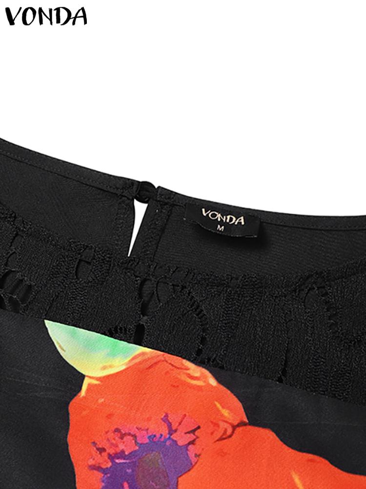 VONDA Elegant Dresses For Women 2022 Random Printed O Neck Long Flared Sleeve Lace A-Line Bohemian Party Casual Summer Plus Size Long Dresses