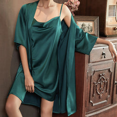 Sling nightdress women's summer ice and snow silk sexy nightgown two-piece set large size home service