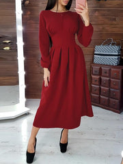 ZANZEA French Elegant Midi Dress Women Fashion Solid Robe Femme 2022 Autumn Party Bodycon Vestidos Lady OL  A Line Dresses