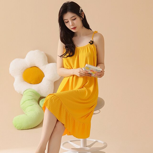 Big Yards M-5XL Sexy Spaghetti Strap Women Nightgowns Cotton Night Dress Casual Home Dress Night Shirt Sleepwear Nightwear 4XL