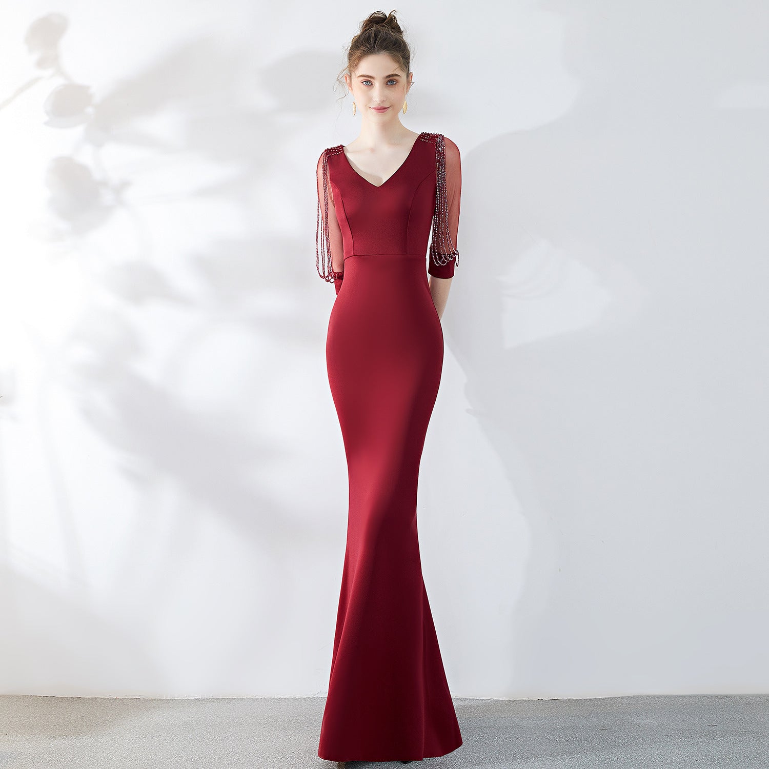 Hot selling new bride toast dress fashion banquet red sexy slim mermaid skirt wedding evening dress women