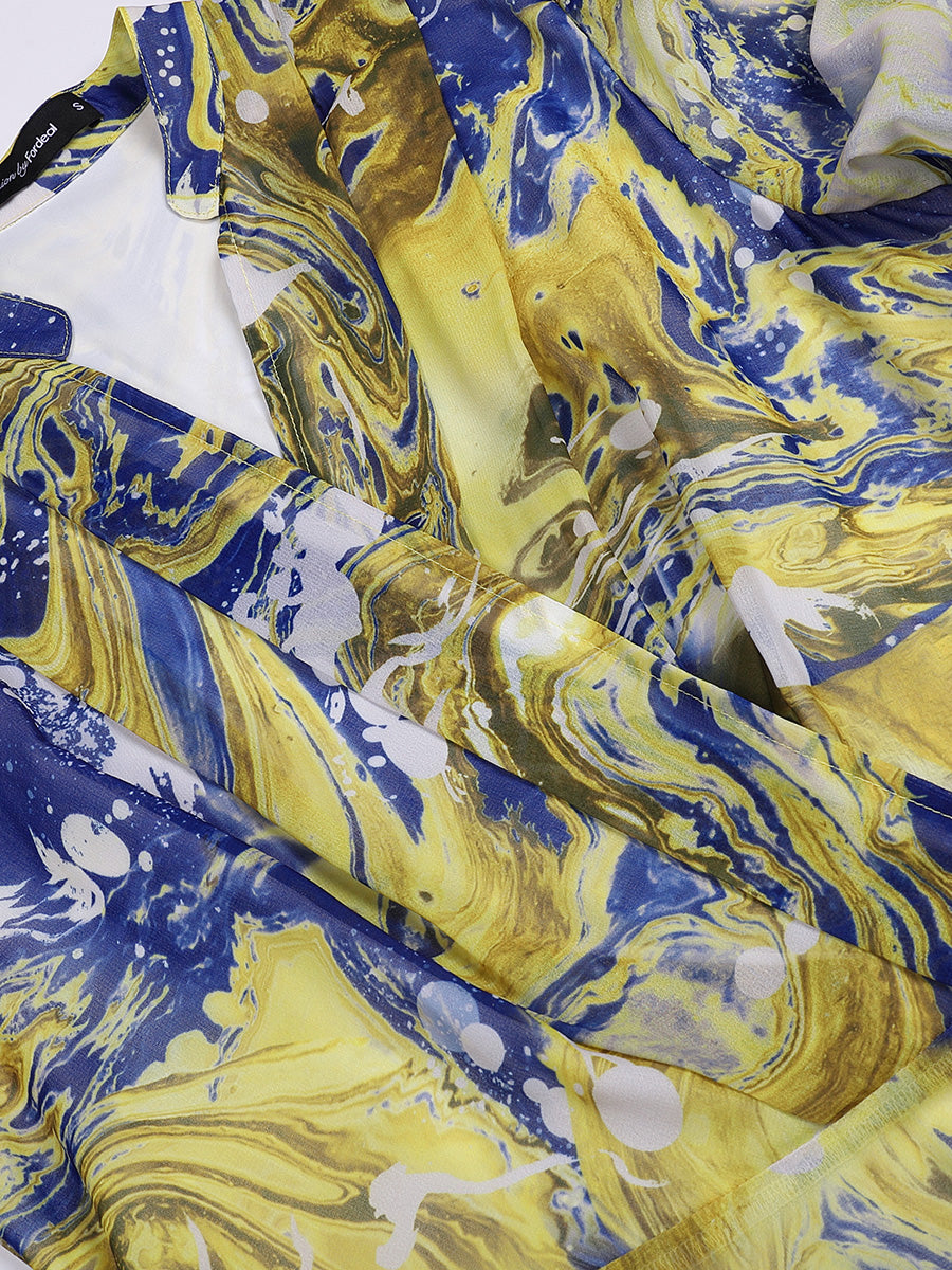 Yellow Printed Rendering Waist  Dress