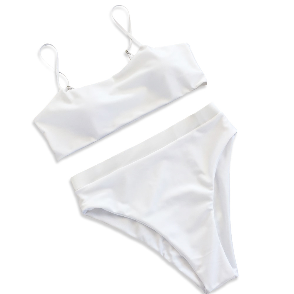 Bikini European and American fashion high waist swimsuit solid color double-sided split swimsuit