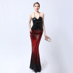 Ladies Fashion Sexy Sling Slim Sequined Party Evening Dress