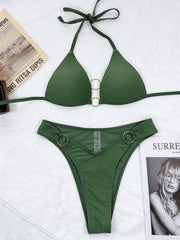 Outer single swimsuit  solid color bikini ladies split swimsuit triangle steel ring bikini