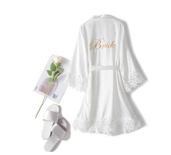 Summer Lace Sleepwear Wedding Robe Gown Bride Bridemaid Solid  Kimono Bathrobe Women Casual Home Night Dress M L Xl