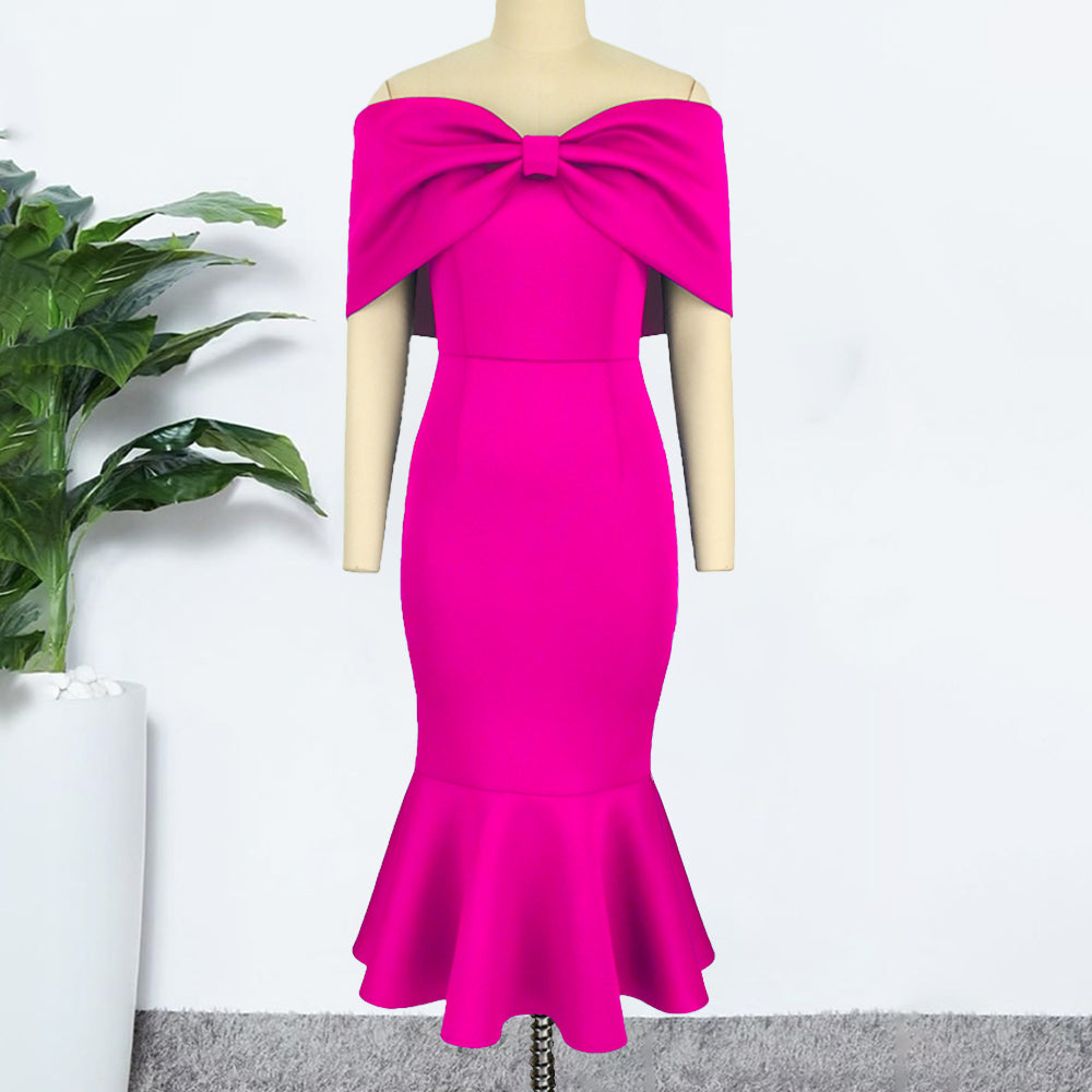 Women Sexy Bodycon Dress Party Off Shoulder Bow Event Celebrate Elegant Female Package Hips Vestidos Summer Fashion 2022 Gowns