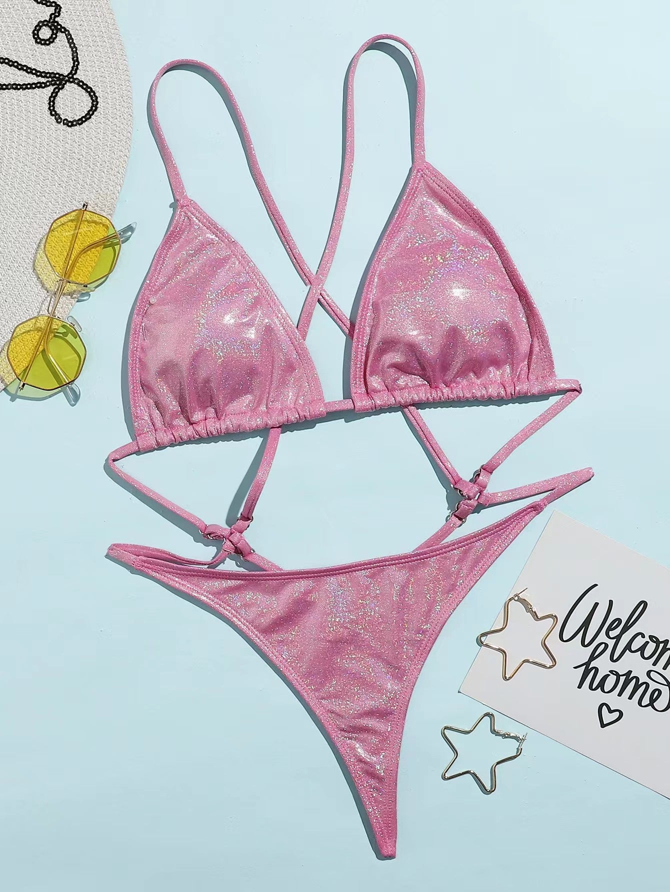 New strappy one-piece bikini European and American sexy swimsuit sequined swimsuit foreign trade spot BIKINI bikini