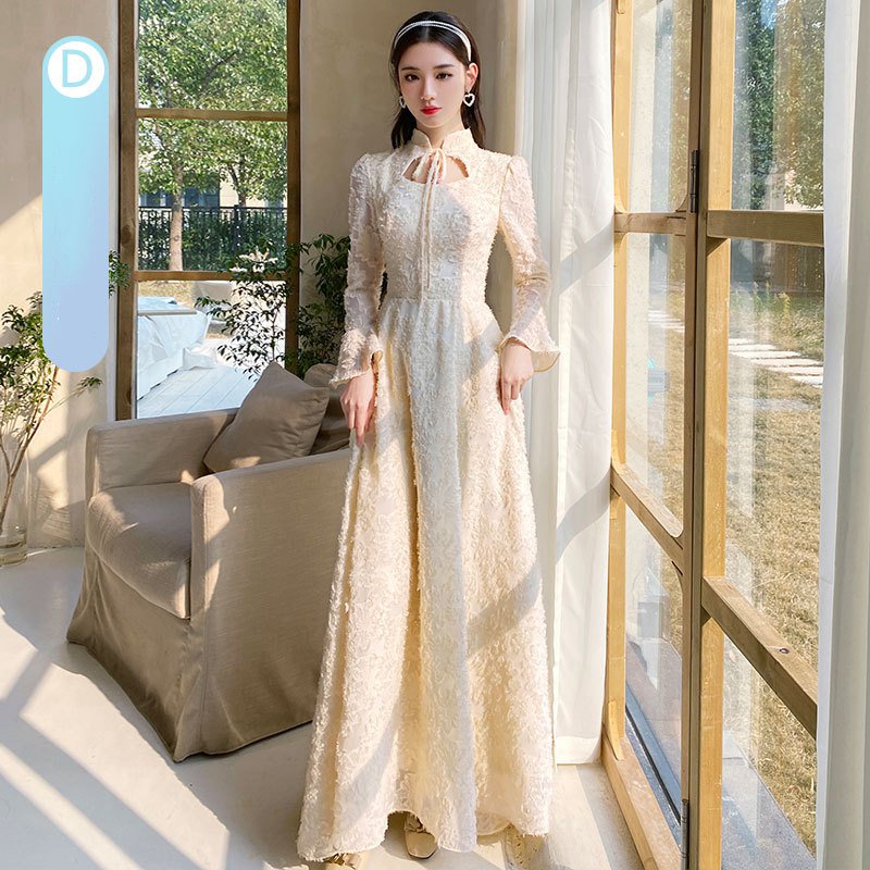 Best-selling new champagne bridesmaid dresses 2022 new spring long-sleeved high-quality niche sister group dress skirt women can usually wear