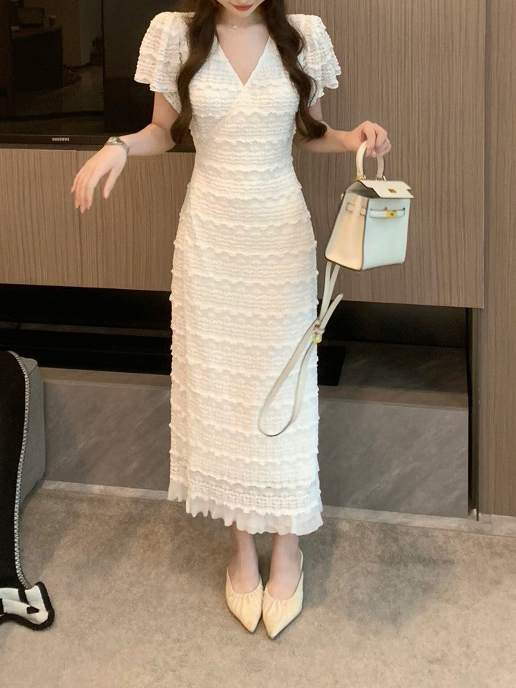 Dress women's new summer waist slimming high-end one-piece tie temperament long skirt