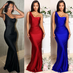 European and American dress women's fashion sexy ladies one-shoulder long dress women