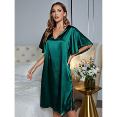 -fitting ladies' nightdress,  silk, home clothes, short-sleeved, V-neck, one-piece dress