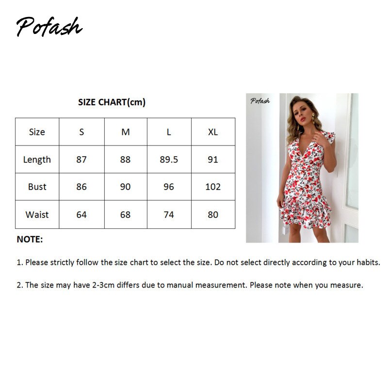 Pofash Bow Floral Print Summer Dress Women Deep V Neck Hollow Out Cascading Ruffle Mini Dresses Bodycon Dresses 2021 Vestidos