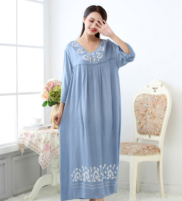 Women's cotton computer-  and comfortable home wear with seven minute sleeves washable cotton Korean version nightgown