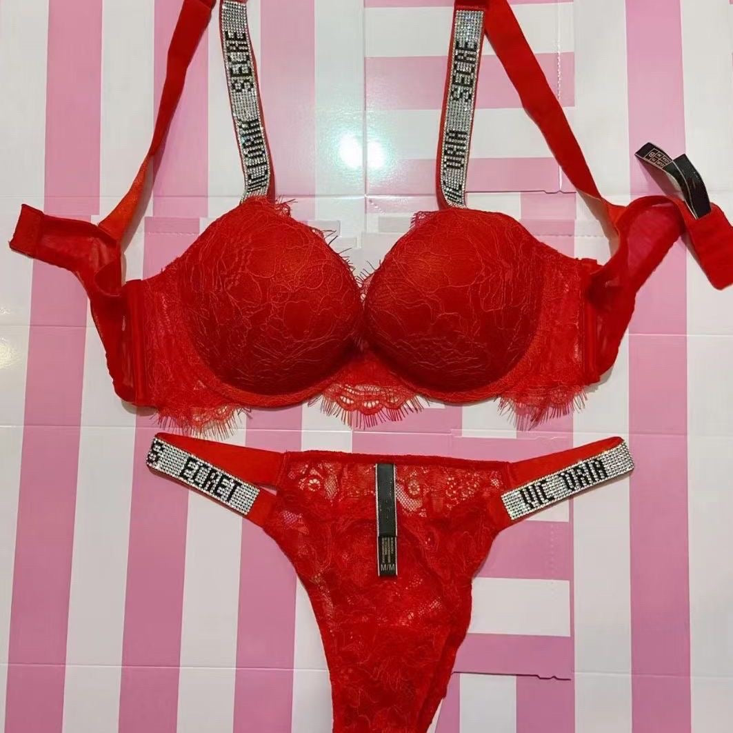 Gathering Girls Underwear Adjustable Lace Hot Diamond Bra Underwear Set