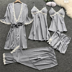 flower printing women Pajama Sets pajamas nightgown Silk sleepwear women's underwear robes babydolls set 5pcs pajamas lingerie