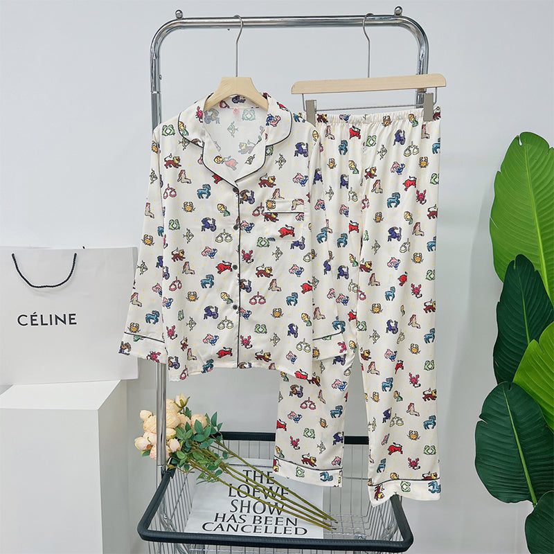 Spring and summer women's popular fashion cardigan sweet ice silk long-sleeved home clothes two-piece suit