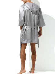 Men's Fashion Solid Color Simulated Silk Bathrobe Robe
