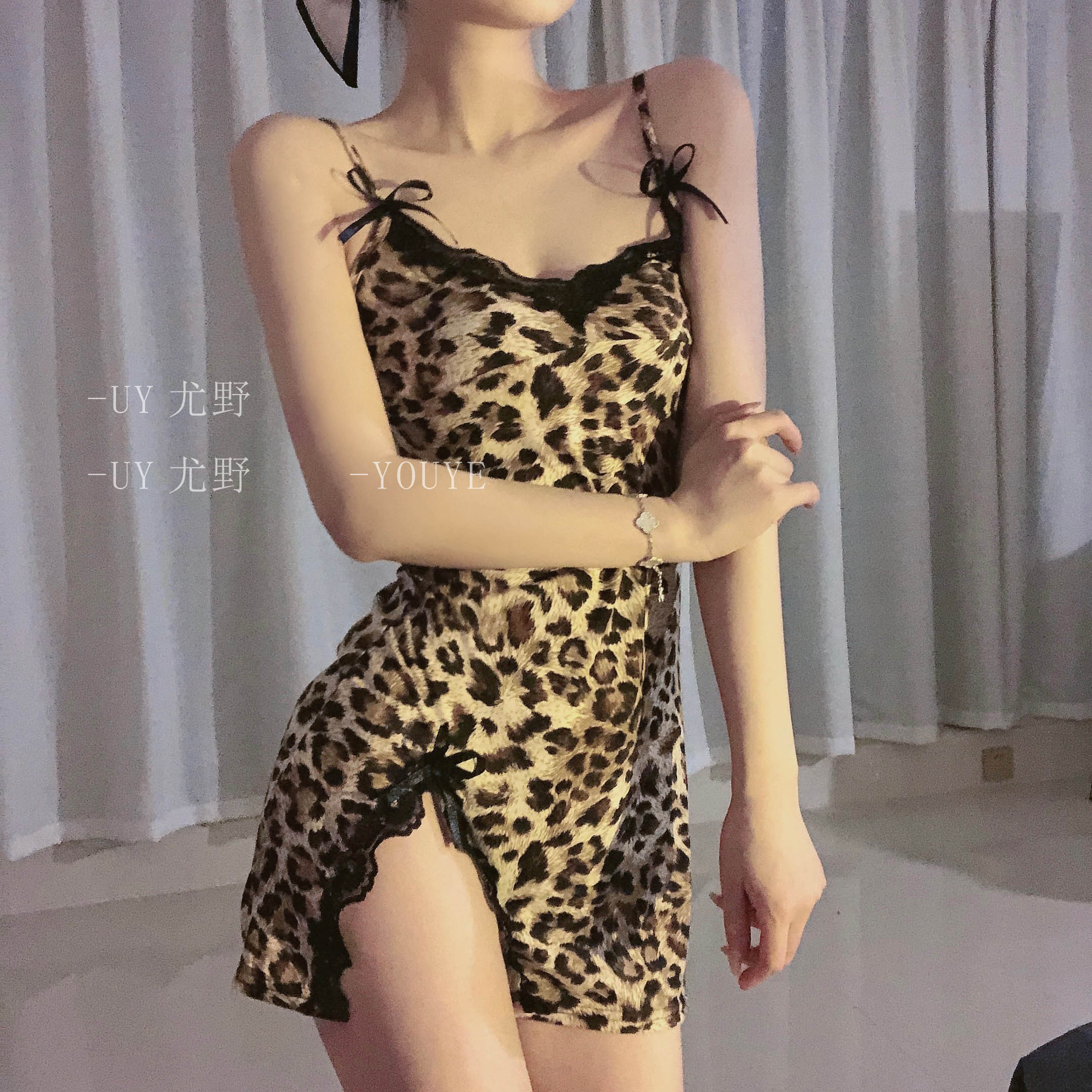 Lace Leopard Print Sexy Lace Lace Leopard Print Sling Nightdress Women's Sexy Lingerie Pajamas