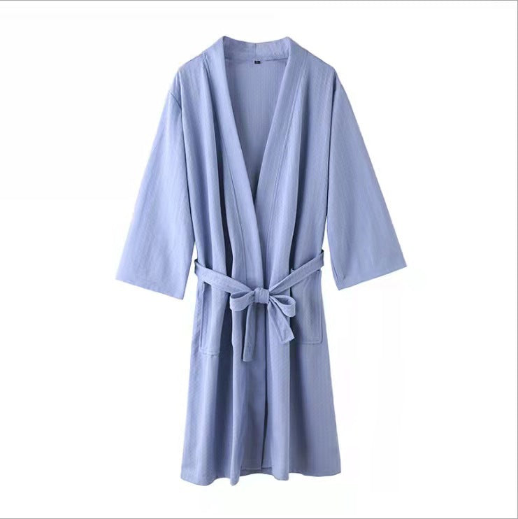 Waffle bathrobe cardigan bathrobe thin bathrobe night gown male couple nightgown summer home service hotel bathrobe male