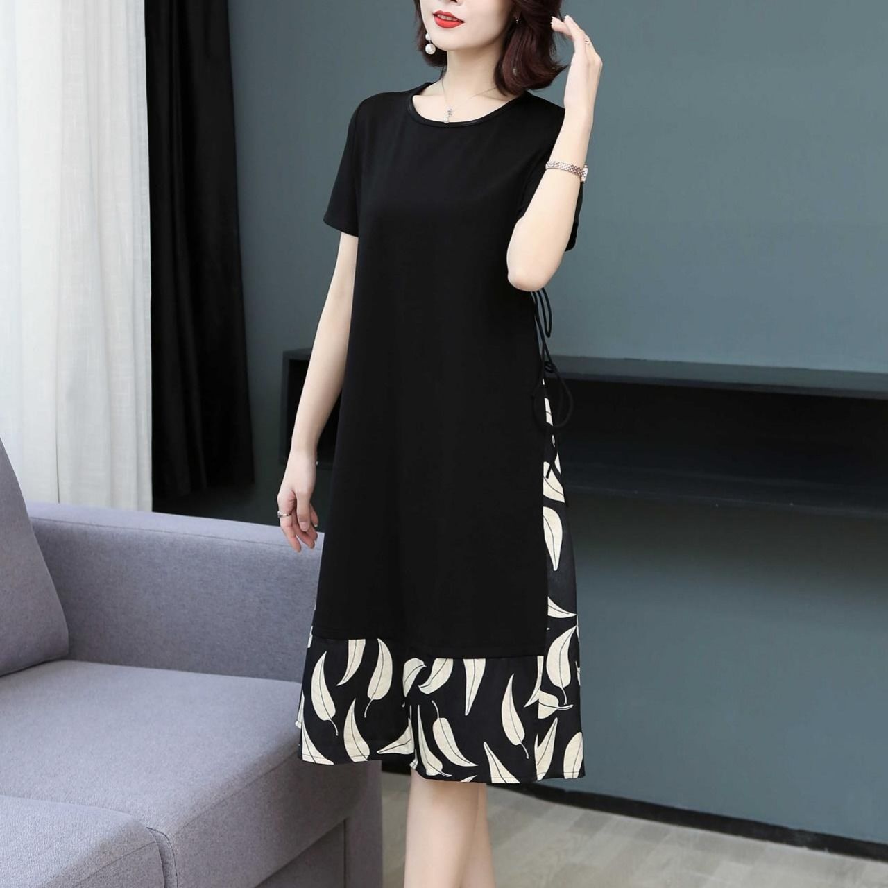 فستان نسائي أنيق جديد موديل 2023 بخياطة من الشيفون فستان نسائي صيفي غير رسمي برقبة دائرية 5*3 