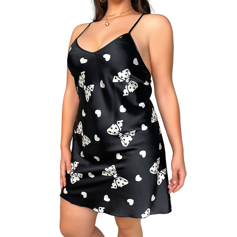 Danilin موضة القوس عقدة حبال باس النوم الإناث الجليد بيجامة من الحرير محاكاة الحرير مثير عارية الذراعين حبال باس النوم 