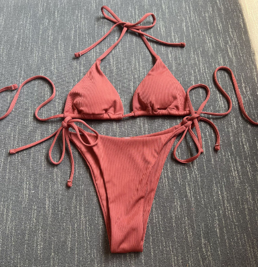 2023 European and American new sexy three-point small pit strip split swimsuit bikini bikini