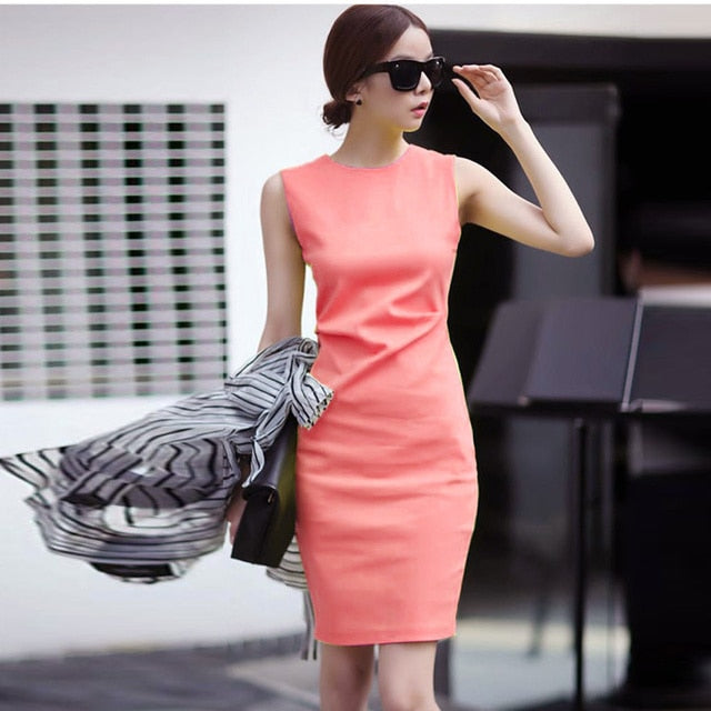 Formal Dress Female Summer New Korean Office Lady Work Pencil Slim Tunic Package Hip Sleeveless Bodycon Tank Dress for Women