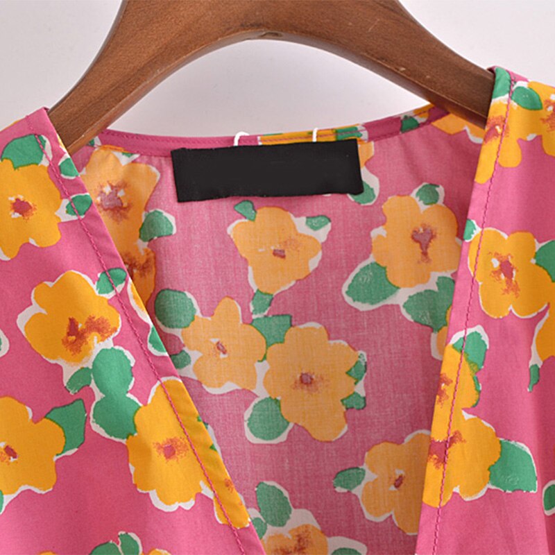 فستان قصير موضة 2021 للسيدات بنمط بوهو مطبوع عليه زهور فستان حفلات بأكمام قصيرة فساتين صيفية بطيات ورقبة على شكل V 