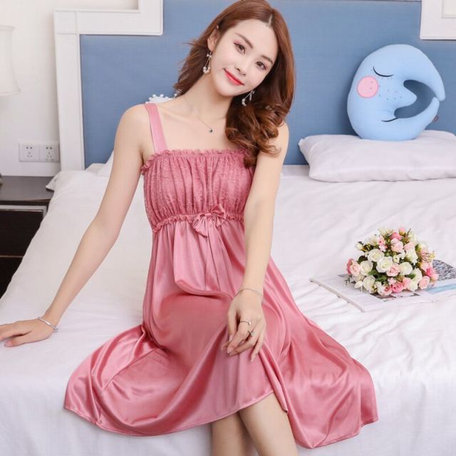 Women Sexy Sleepwear Plus Size Ice Silk Satin Night Dress Nightgown Female Lingerie Dress Sexy Nightwear Summer Home Wear Brides