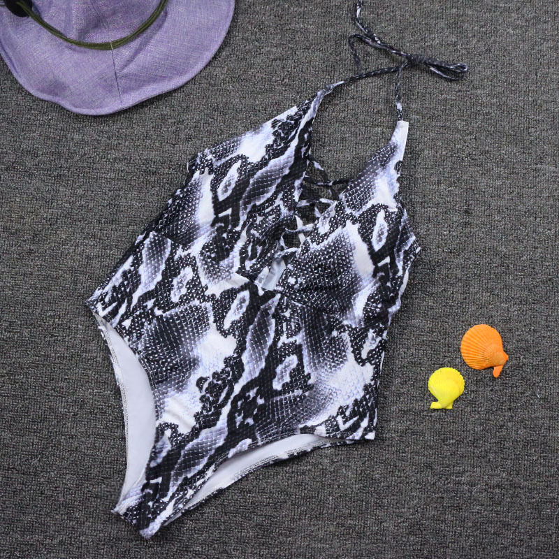 Bikini Swimwear European and American Fashion Snakeskin Leopard Print Belly Strap One-Piece Swimsuit