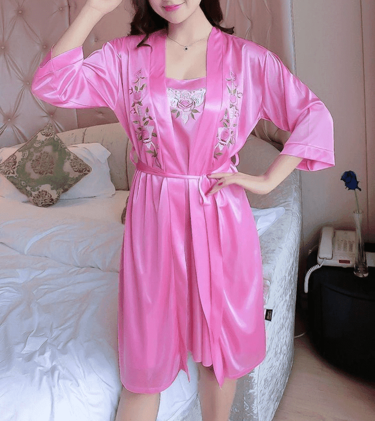 New product ladies pajamas sexy  silk suspender nightdress + nightgown two-piece home service