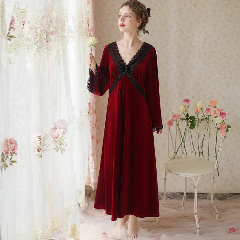 New Women gold velvet pajamas Homewear Romantic Nightgown Winter Retro Court Style Long Night Dress Victorian Vintage  Sleepwear Robe