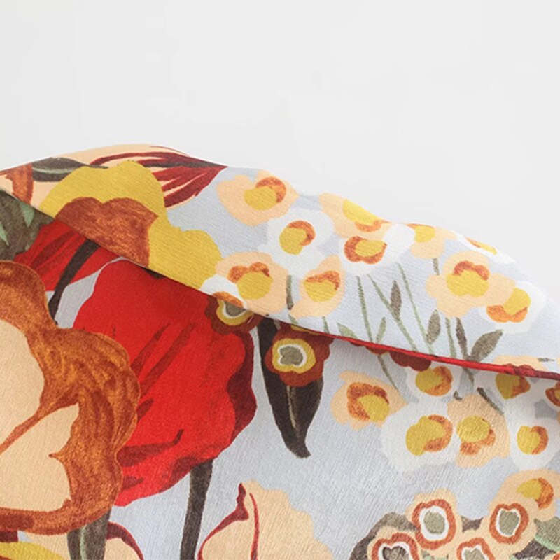 فساتين متوسطة الطول بطبعة زهور على طراز بوهو وياقة مقلوبة وأكمام طويلة فساتين نسائية غير رسمية فضفاضة على شكل حرف A فساتين فيستيدوس 