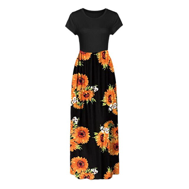 Vintage Floral Print Boho Dresses Women's Long Maxi Dress Party Beach Summer Dress Vestidos Short Sleeve Split Dress