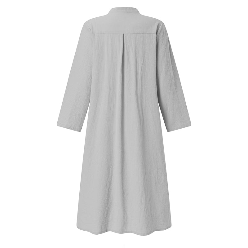 ZANZEA ladies Japanese and Korean style solid color simple temperament half placket pocket slit fashion loose daily casual mid-length shirt dress