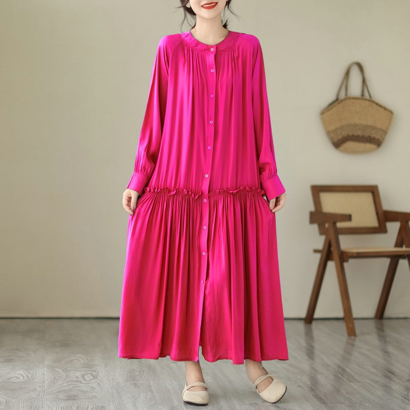 Plus size women's clothing 2023 autumn new fat MM  and thin solid color long dress
