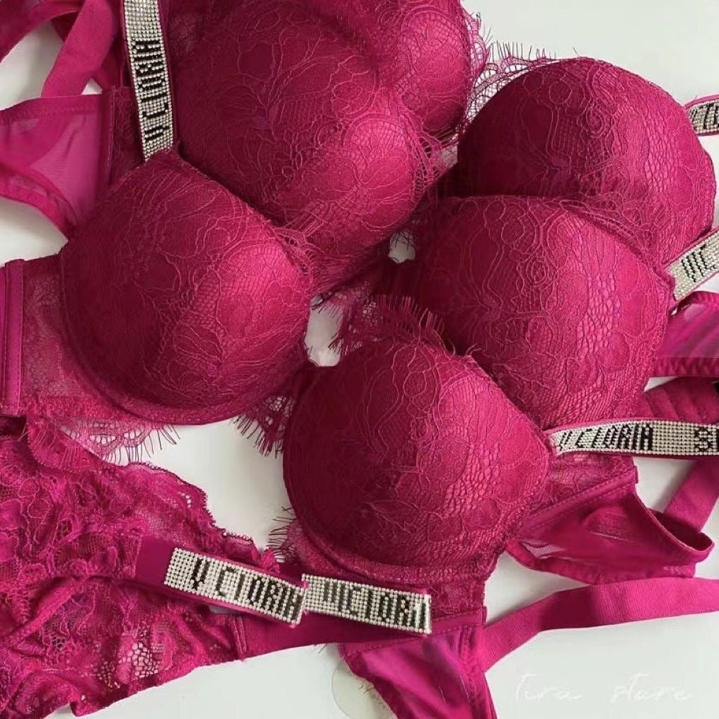 Gathering Girls Underwear Adjustable Lace Hot Diamond Bra Underwear Set