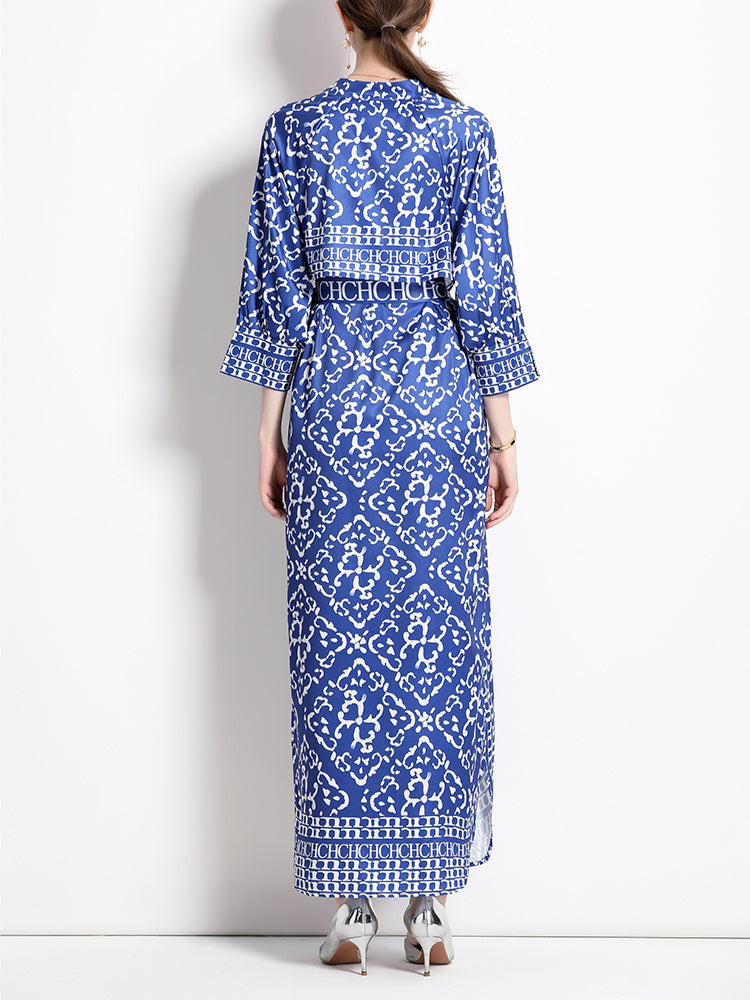 6009 real shot spot European and American fashion loose positioning printed dress