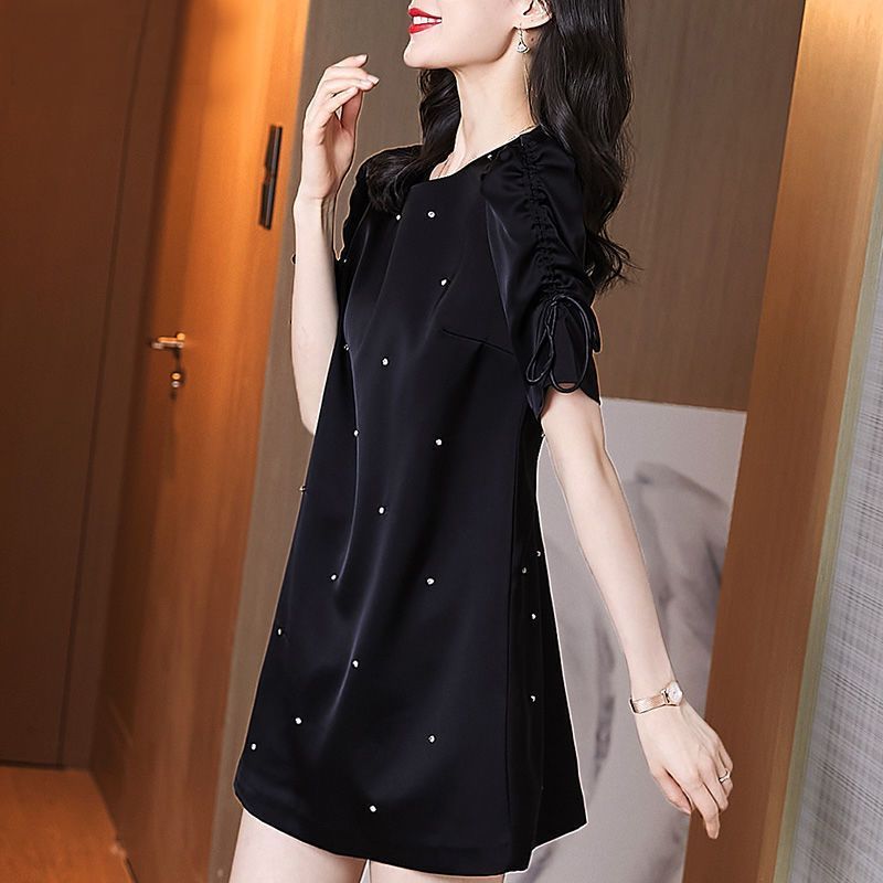 Elegant Bandage Bow Knot Diamond Mini Dress Women's 2023 Summer New Puff Sleeve Dress