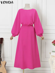 VONDA Summer Evening Maxi Dress 2023 Bohemian Women Sexy Puff Sleeve Waist Up Party Dress Elegant Sundress Casual Loose Vestido