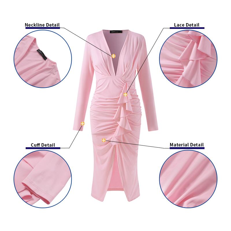 Celmia Elegant Women Sexy V-neck Dress 2022 Fashion Pleated Ruffled Bodycon Party Dress Casual Solid Slit Midi Vestidos Robe